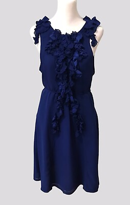 Armani Exchange Silk Chiffon Dress Frill Ruffles Blue Cocktail Women’s Sz 12 $45.00