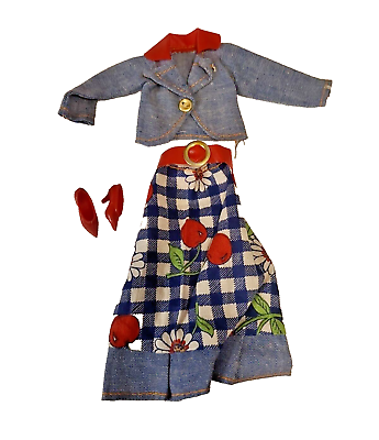 #ad Vintage 1960s Rare Barbie 2 Piece Set Blue Denim Jacket Skirt amp; Heels Costume $43.38