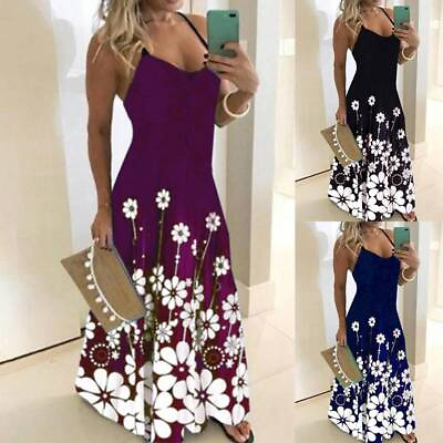 #ad Plus Size Women Summer Strappy Sundress Floral Casual Beach Holiday Maxi Dresses $20.79