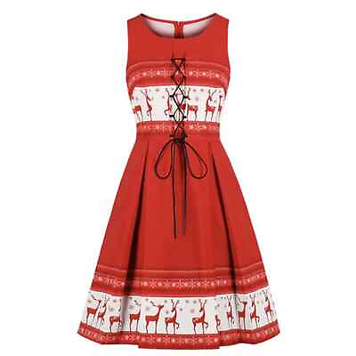 #ad Women#x27;s Christmas Reindeer Holiday Party Dress Size Medium Sleeveless $15.00