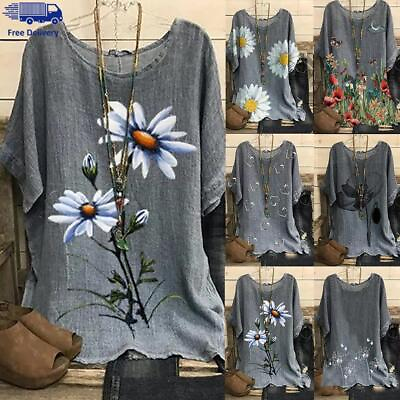 Women Boho Floral Tops Tunic Casual Summer Short Sleeve T Shirt Loose Fit Blouse $17.69