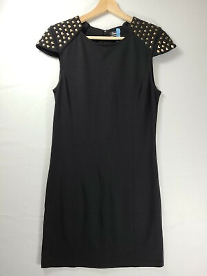 #ad Bardot Women#x27;s 8 Dress Mini Sheath Studded Shoulders Cap Sleeve Cocktail Black $14.44