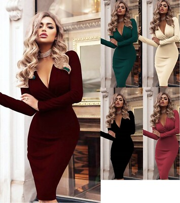 #ad #ad Womens Dress Sundress Dresses Ladies Long Sleeve Evening Bodycon Party Uk Size $12.99