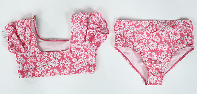 #ad Girls 2 Piece Pink Floral Puff Sleeve Bikini Swimwear Size XL 14 16 NEW $12.99