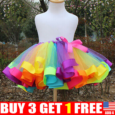 Kids Child Girls Rainbow Colorful Tutu Skirt Tulle Tutu Mini Dress Dancewear HN $8.69