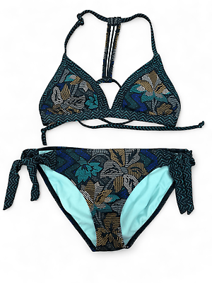 #ad Prana Women#x27;s S Daravy Print Two Piece Bikini Set Dark Zig Zag Tropical Florals $25.00
