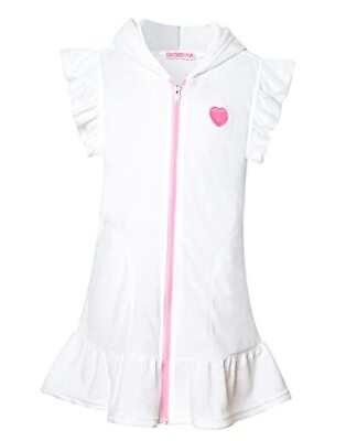 #ad Girls Swim Coverups Terry Swimsuit Coverup Zip Up Beach Flutter 4 5T White $40.24