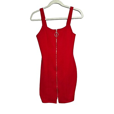 #ad Fashion Nova Women’s Sz S Red Strapless Cocktail Dress Front Zip Bodycon NWT $12.79