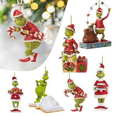 40 Piece Christmas Decorations Grinch Ornaments Xmas Tree Hanging Figure Wood $9.99