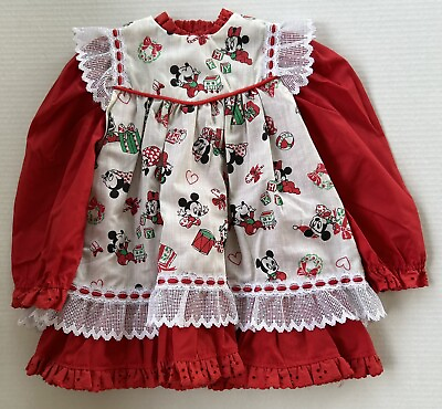 Vintage Girls Christmas Dress Infant Baby Handmade Disney Mickey Mouse $50.00