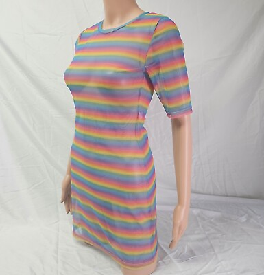 #ad Malibu Strings Temptation Sheer Rainbow Dress Cover Up Medium $54.99