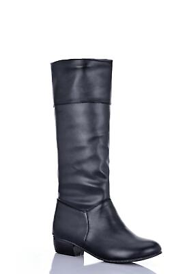 #ad Womens pull on Cuffed Mid calf Boots faux leather Block Heel casual Shoes new $35.60