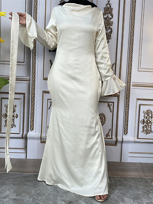 #ad Elegant Women Muslim Abaya Satin Long Maxi Dresses Dubai Party Arab Robe Caftan $41.88