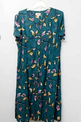 #ad Talbots vintage green floral short sleeve maxi dress 16 $22.00