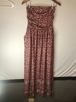 #ad Glory Star Women’s Strapless Red Floral Maxi Dress With Pockets Size Medium $8.99