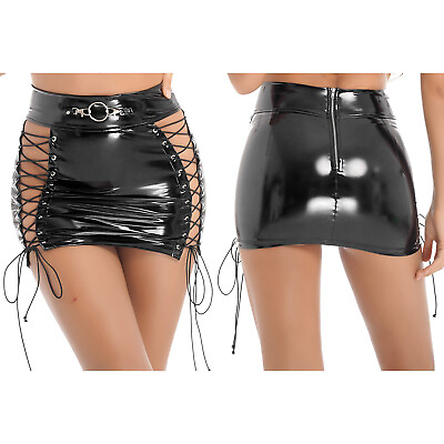 #ad US Womens Sexy Shiny Metallic Leather Mini Skirts High Rise Bodycon Pencil Skirt $16.74