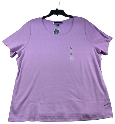 #ad Karen Scott Shirt Womens Plus size 2X Purple Short Sleeve Scoop Neck Cotton New $12.99