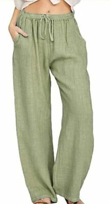 Women#x27;s Summer Drawstring Waist Wide Leg Loose Cotton Linen Palazzo Pants $16.99