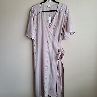 #ad NLT Womens True Wrap Maxi Dress Plus Size 3X Microdot Stripes Cam Dress Stone $31.99