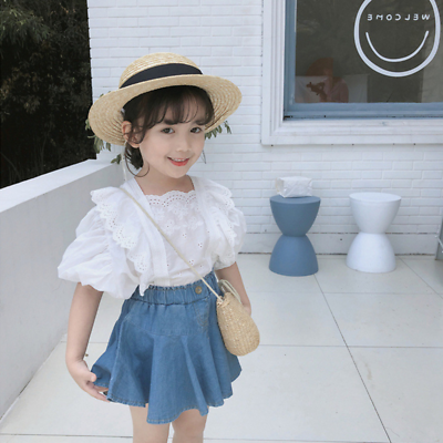 #ad Girls Suit Summer Little Girl Short Sleeve Short Skirt Two Piece Baby Tide $25.19