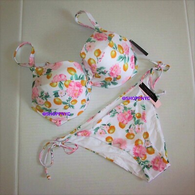 #ad Victoria Secret Swim Push Up Top Bikini Set 38C Side Tie Cheeky M L XL Lemon $44.95