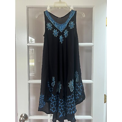 #ad Black Beach Pool Cover Up with Blue Flower Design $14.00