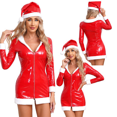 #ad #ad Womens Santa Claus Dress Shiny Christmas Dress Long Sleeve Party Dress Holiday $19.26
