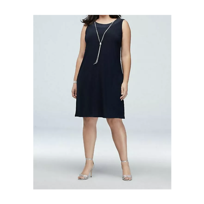 #ad Women#x27;s Emballished Sequin Neckline Navy Blue A Line Midi Cocktail Dress size 14 $29.00