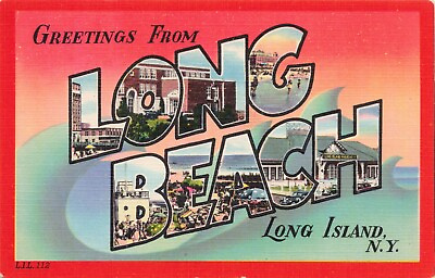 #ad Greetings form Long Beach Long Island New York Vintage Lareg Letter PC $25.99
