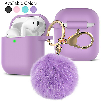 For Apple AirPods 1 2 3 Silicone Charging Case Cute Cover with Keychain Fur Ball $4.69