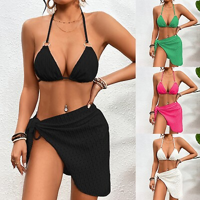 #ad Women#x27;s Personality Fashion Comfortable Solid Color Three Swimsuit Teen Girl $19.64