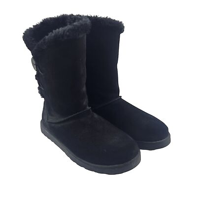 Kohls SO Womens Boots Black Suede Size 10 Faux Fur Lining Winter Button Loop $24.95