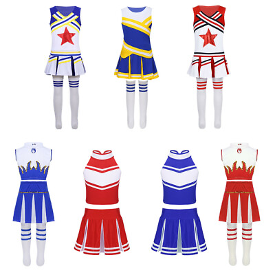 Kids Girls Cheerleading Outfit Uniform Costume Top VestPleated Skirt Socks Set $7.27