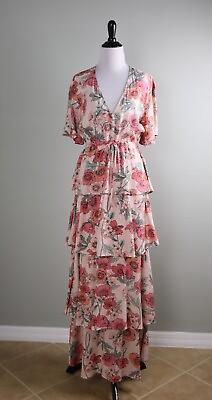 #ad ANTHROPOLOGIE Abel The Label Floral Drawstring Tiered Maxi Dress Size Small $44.99