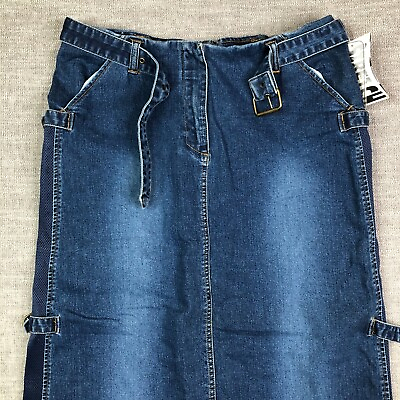 #ad New Sunshine Apparel Denim Skirt Womens 14w Plus 34 Blue Long Belted Dark Wash $27.99