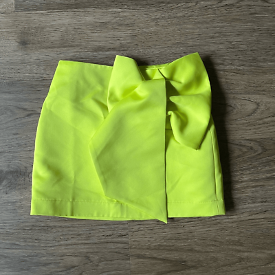 #ad Satin Twill Lime Green Mini Skirt with Bow $30.00