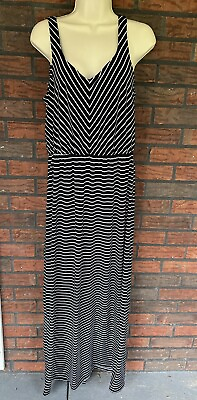#ad Sonoma Sleeveless Sundress Medium Maxi Floor Length Stretch Striped Dress $8.00