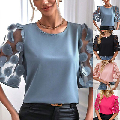 #ad Women#x27;s Hollow Flared Sleeve T Shirt Round Neck Party Tops Summer Casual Shirt $21.69