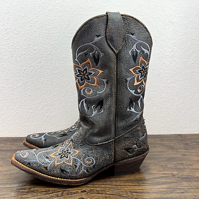 #ad Rocky Womens Boots Size 9 Brown Leather Floral Embroidered Cowboy Western $49.88
