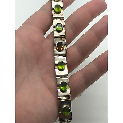 #ad #ad Vintage Sterling Silver Mexico Peridot and Topaz Bracelet $195.00