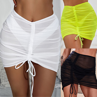 Bikinis for Teen Girls Women Ruffle Trim Sheer Beach Skirt Cover Up Skirt Beach $9.37