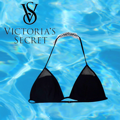 #ad #ad Victorias Secret Womens Medium Bikini Swimsuit Top Black Mesh String Solid Mint $9.99