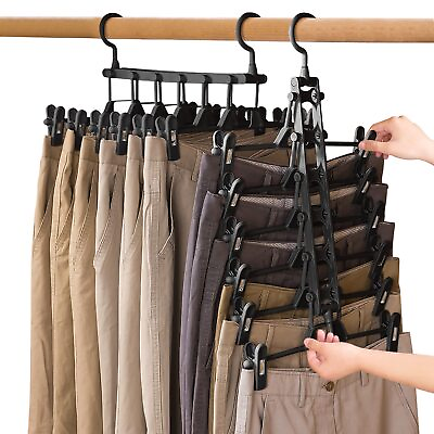 #ad 2 Packs Pant Skirt Hangers with Clips 6 Layers Plastic Space Saving Pants Ra... $41.39