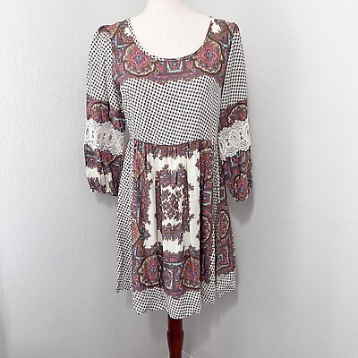 #ad #ad Umgee Women#x27;s Boho Dress Long Sleeve Size M Knee Length Crochet Mixed $30.00