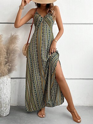#ad xs Boho dress Geo Print Split Thigh Cami Dress Summer dress $32.00