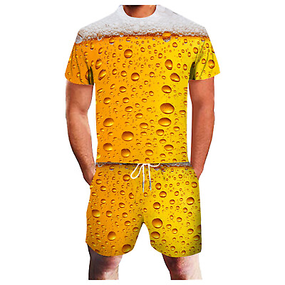 Summer Size 3D Running Two Piece Leisure Men#x27;s Sports Beer Suite And Tie Men $22.31