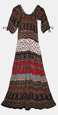 One Size Paisley Floral Long Dress For Women Retro Ethnic Hippie Gypsy Boho chic $22.99