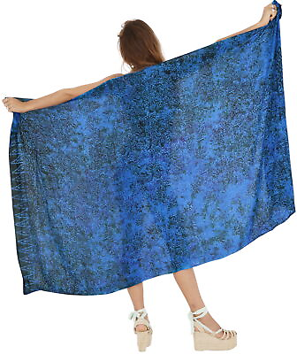 LA LEELA Women#x27;s Swimsuit Cover Up Summer Beach Wrap Skirt 78quot;x43quot; Blue K25 $23.31