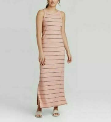 #ad A New Day Womens Pink Maxi Dress Striped Ribbed Long Size Medium $12.00