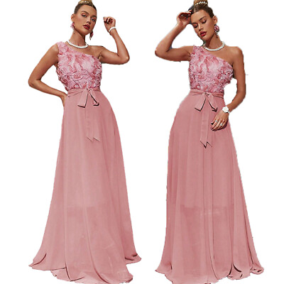 #ad Long One Shoulder Women Chiffon Evening Long Dresses Elegant Wedding Party Gown $40.38